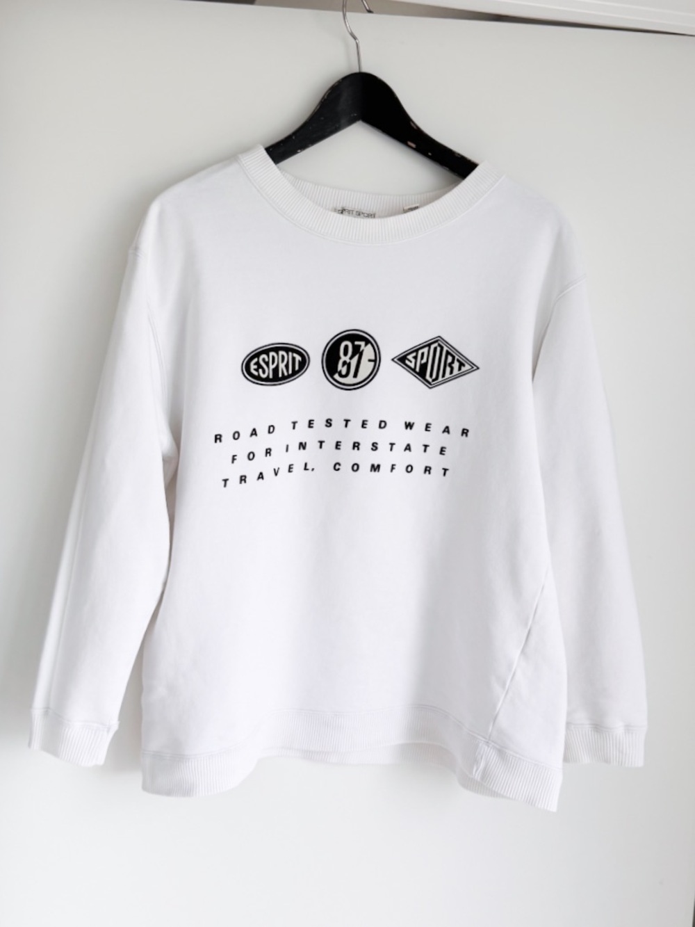Vtg 80s Esprit Sport Road Tested Sweatshirt S Wht Distressed Thrashed Oversized
